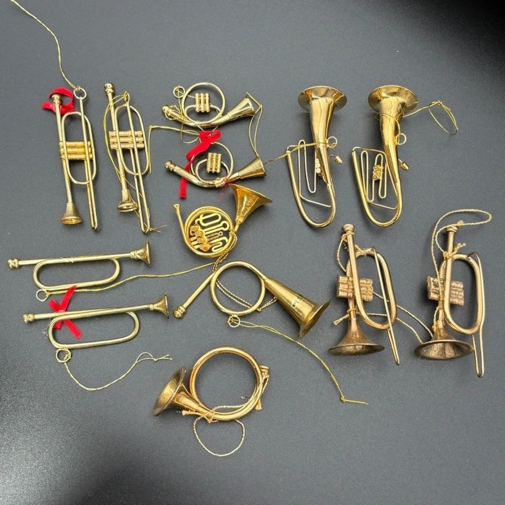 12pc Vintage Gold Brass Miniature Musical Instrument‎ Christmas Ornaments Lot